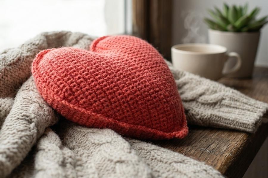 Adorable Crochet Heart Pillow Free Pattern